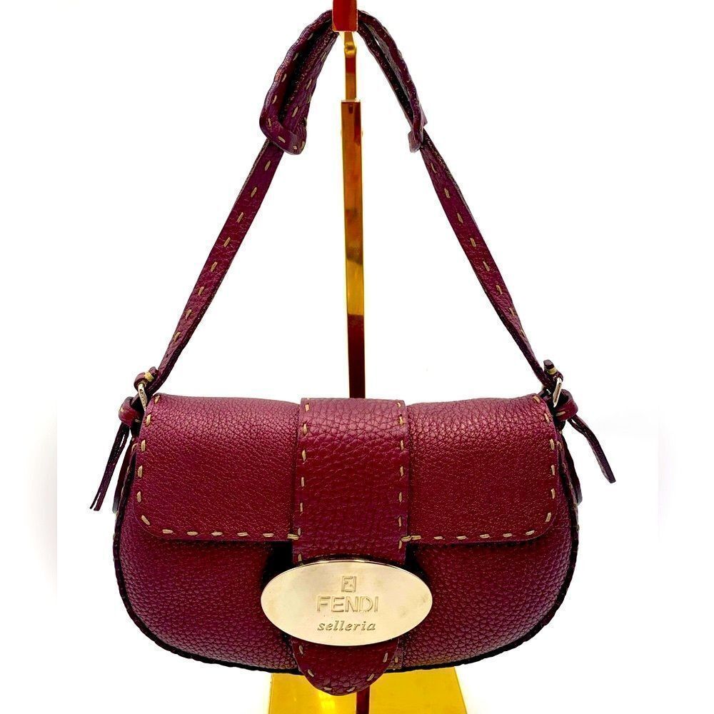 Auth Fendi Plum Selleria Leather Baguette Shoulder Bag Preloved Purse Excellent